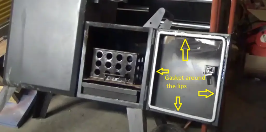 A photo showing Gasket around the lips of a Dyna Glo vertical Offset Smoker.